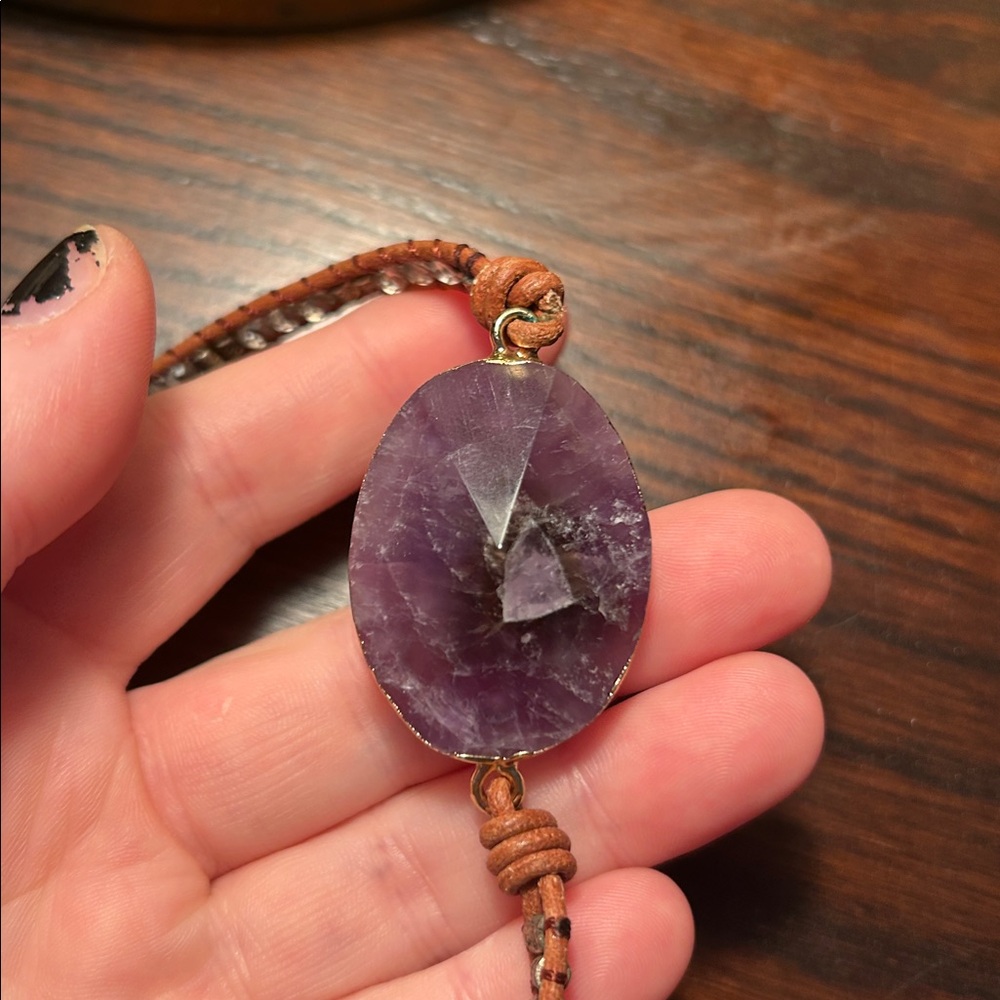 Amethyst and Brown Corded Necklace